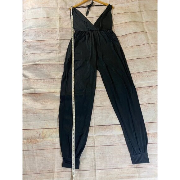 Sabora Women's Black Sheer High Slit Halter Jumpsuit - Large - Picture 4 of 14